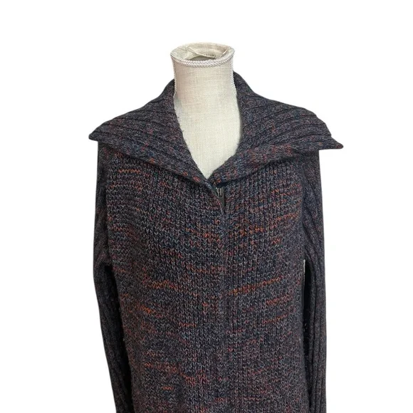 PrAna Full Zip Up Knit Sweater Cardigan Blue Rust Marled Womens L - Picture 2 of 11